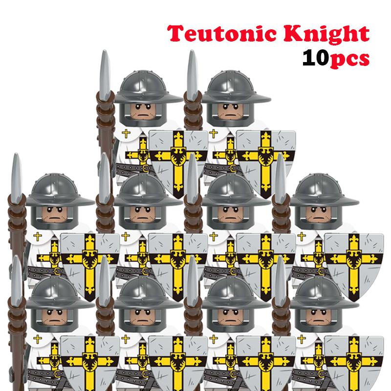 10 st MOC Medeltida Slott Riddare Rom Soldater Byggklossar Militär Forntida Egypten Mumiefigurer Krigare Vakt Vapen Kloss