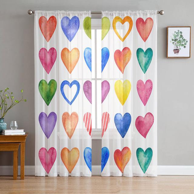 Colorful Paint Flowing Sheer Curtains For Girls Kids Bedroom Kitchen Window Drapes Home Decor