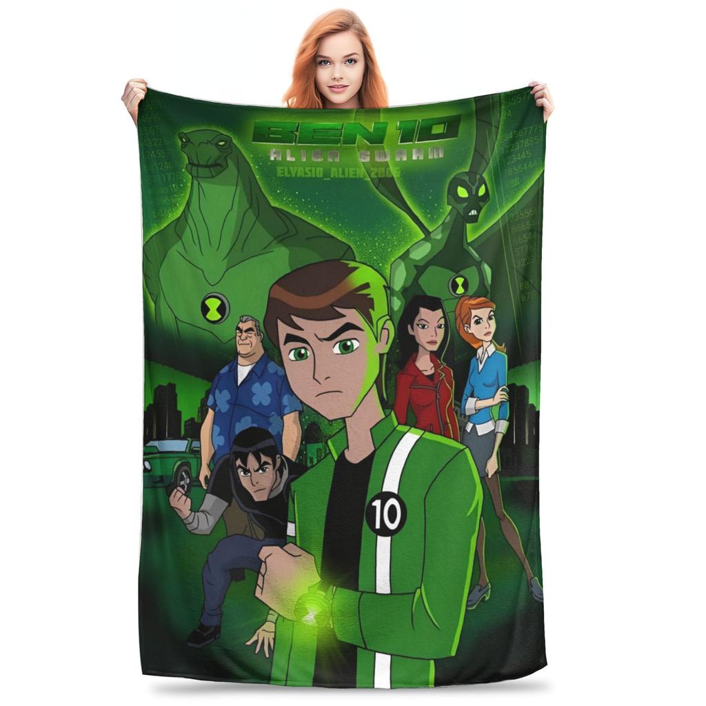 Ben 10 Obcy Ben Tennyson Omnitrix Gra Koc Miękki Ciepły Koc Kładziony Flanelowy Dekoracja na Lato Klimatyzację Pościel