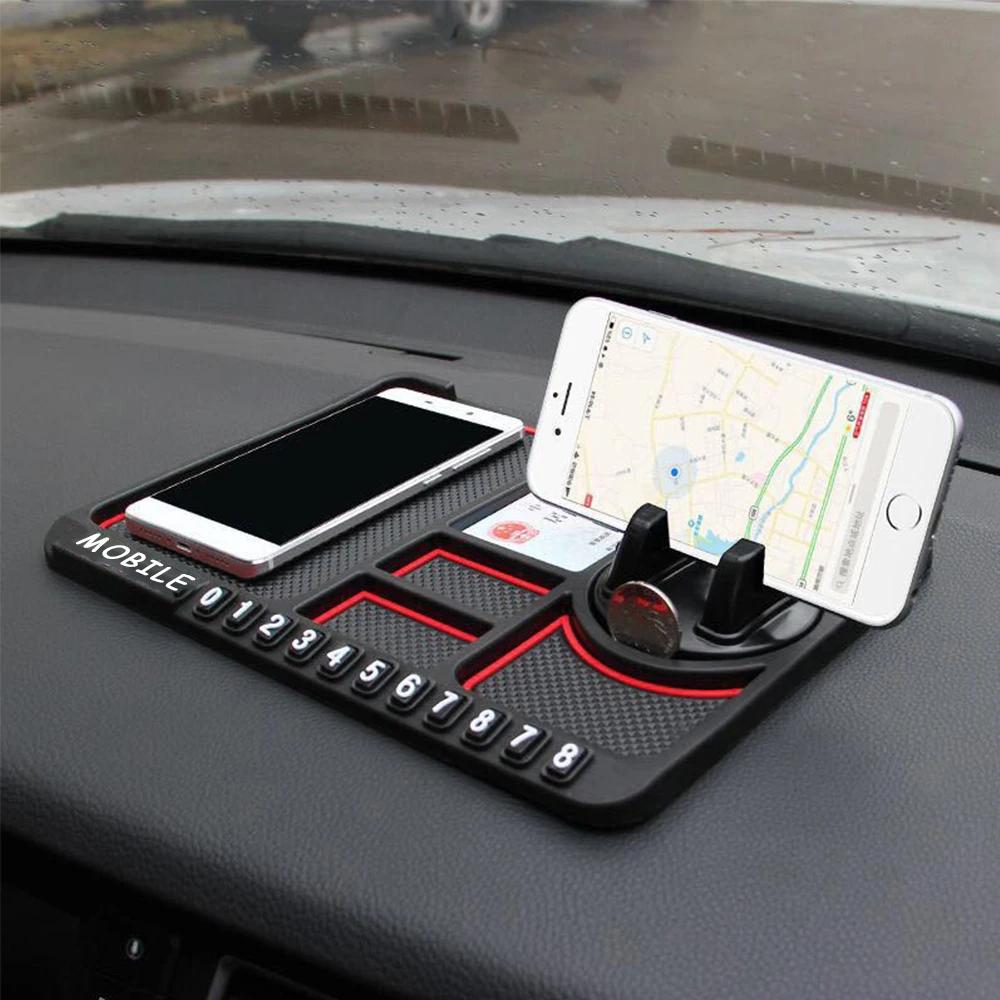 Car cell phone holder multifunctional car anti-slip mat interior supplies pad temporary parking number plate