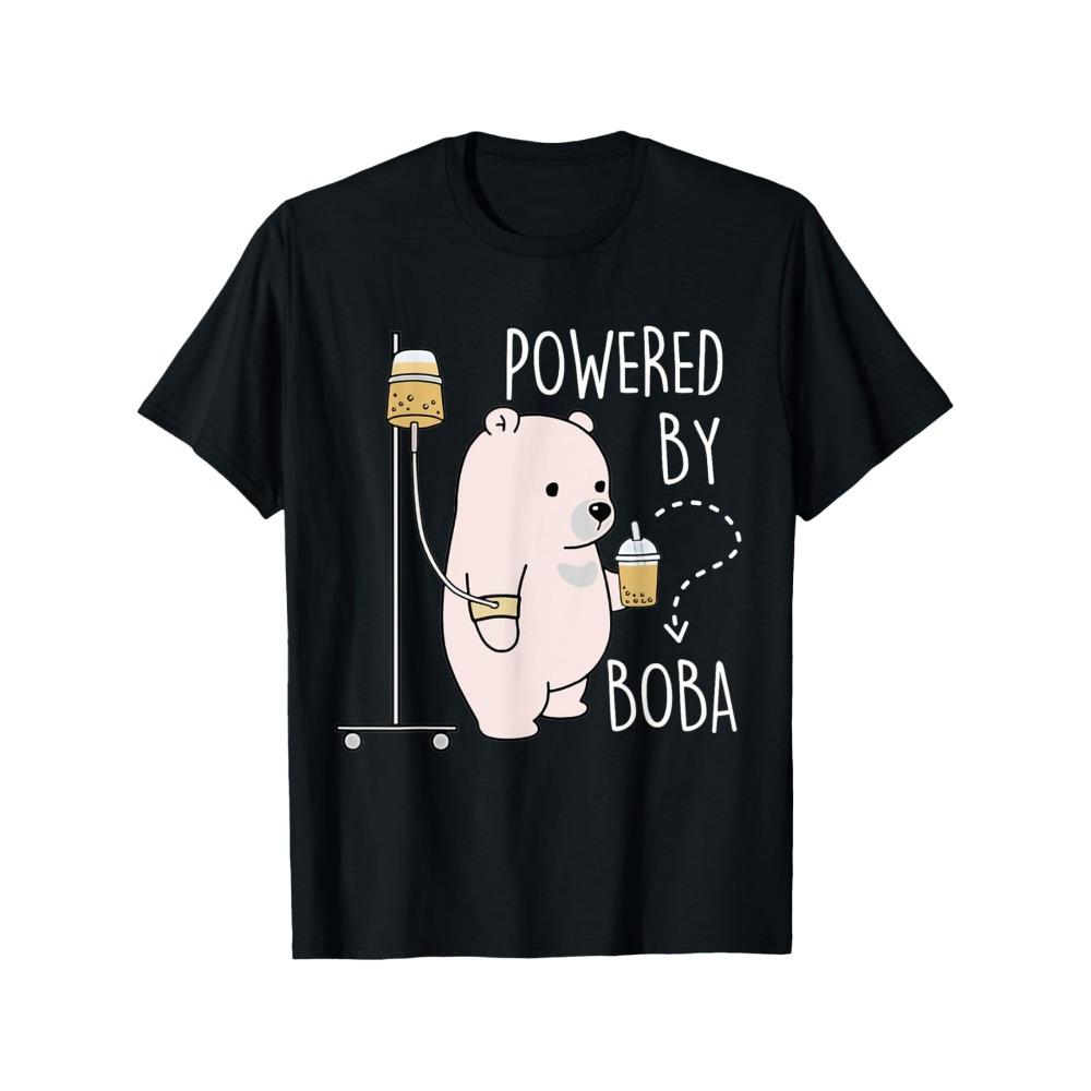 Cute Polar Bear Bubble Tea Powered By Boba Kawaii T-Shirt Summer Comfortable Casual Short Sleeve T-Shirt S разноцветный