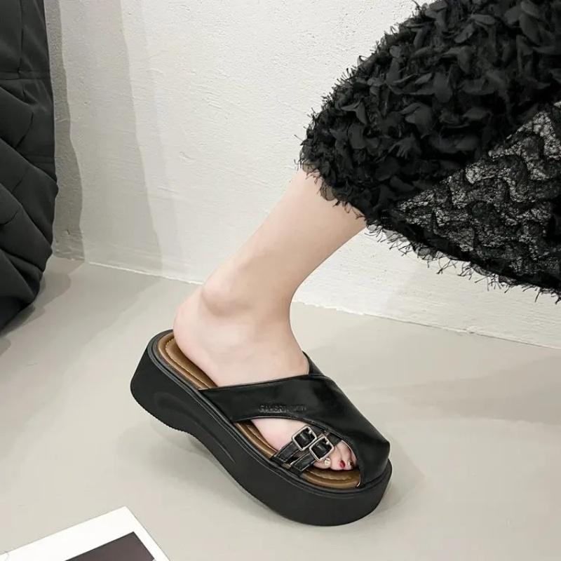 Fashion Summer Korean Baotou Half Slipper Female 2025 Temperament Non-slip Shoes Round Head To Wear All Matching Slippers
