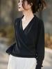 Elegant Women's Cross V-neck Wool Knit Sweater - Long-Sleeved 2026 Autumn/Winter Base Layer Fashion