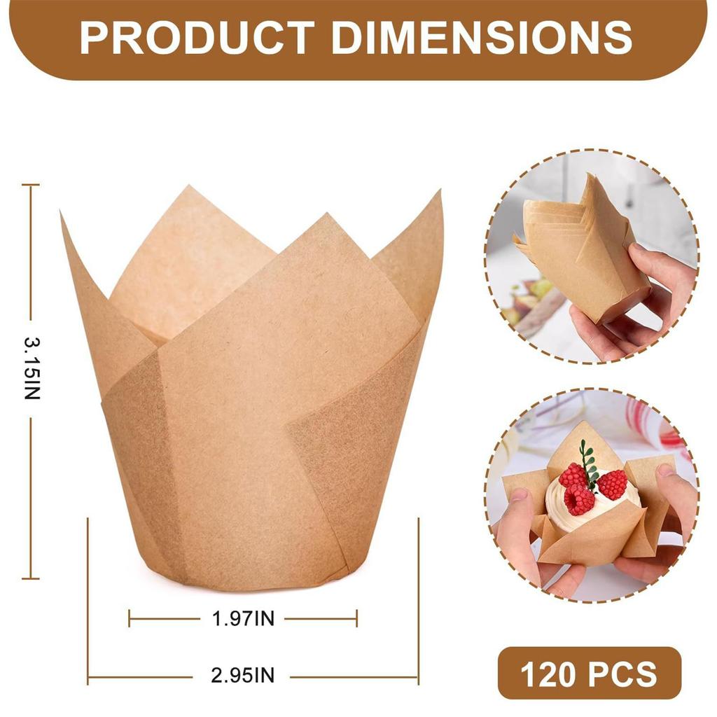 Pack of 120 Tulips Cupcakes Liners Elegant Cake Wrapping Paper Kitchen Bakings Supplies Muffins Cup for Wedding Partys