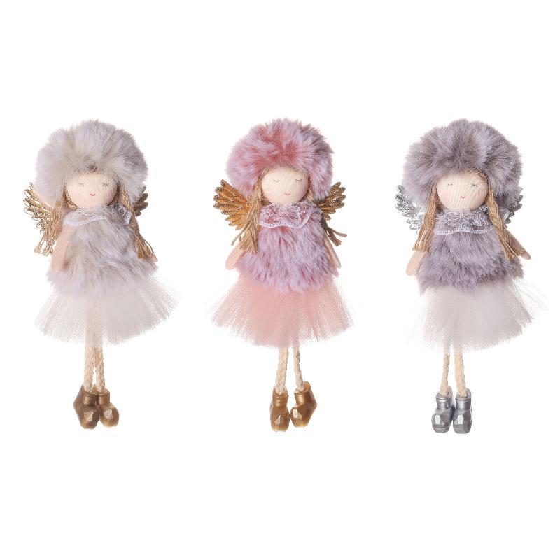 1Pcs Merry Christmas Decor Pink Plush Angel Girls Doll Xmas Tree Hanging Pendants For Home Kids Navidada Gifts Favor