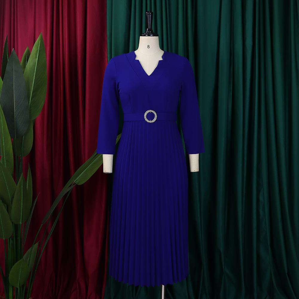 Z paskiem JKASHDK Moda damska Wiosna Jesień Jednolity kolor Drukuj 3/4 Rękawy Dekolt w kształcie litery V Wysoka talia Casual Sukienki