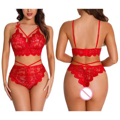 Frauen Dessous Set Spitze Bh Höschen Set Tiefem V-ausschnitt Floral Spitze Bh + G-String Anzug Zwei Stücke Criss-cross bh und Tangas Sets