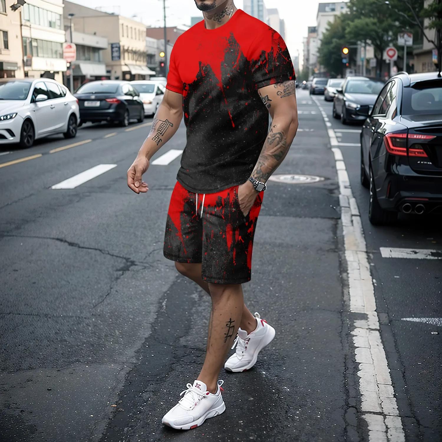 

Мужской комплект одежды из двух предметов: неоновые огни и геймпад с 3D-принтом, мужская футболка с коротким рукавом и новый комплект шорт на шнурке 6XL