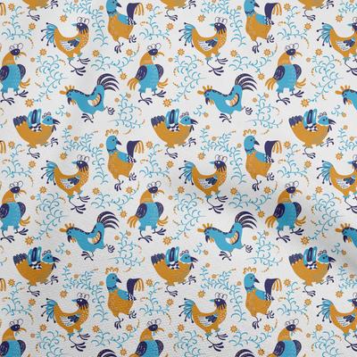 Cotton Flex Light Blue Fabric Rooster Cock Craft Projects Decor Fabric Printed By The Yard 40 Inch