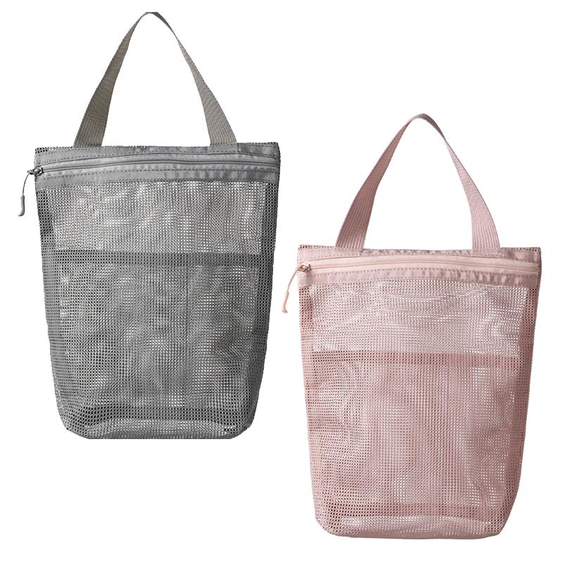 Mesh Makeup Toiletry Storage Bags Portable Travel Handbags Shower Tools Cosmetic Organizer Swimming Draining Hanging Pouch