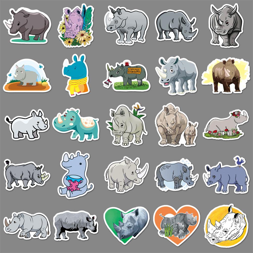 50 Rhino Doodle Cartoon Animal Children's Gu Card DIY Skateboard Mobile Ticket Sticker Waterproof