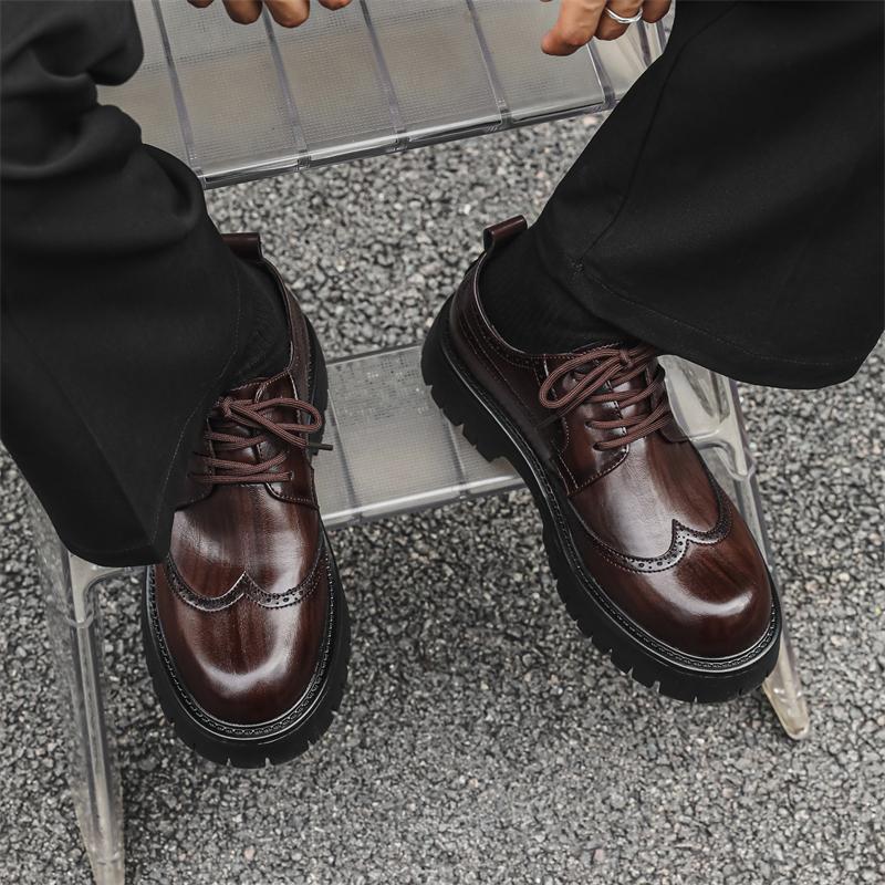 Men's casual leather shoes Classic Gentleman British Style Fashion parties or business office Black brown thick soled shoes