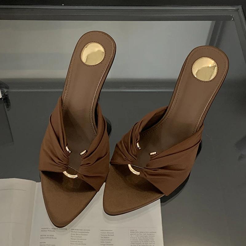 Fashion Womens Shoes Summer Fashion Slippers Mules Slides Sexy Hollow Out Metal Buckle Shoes for Women Designer Sandals High Heels Shoes