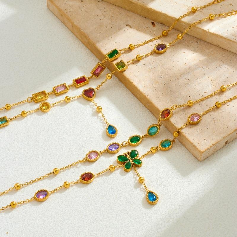 Gold Plated Stainless Steel Colorful Crystal Butterfly Charm Anklet for Women