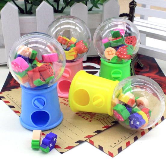 12Pcs Eraser Toy Creative Practical Fruit Shape Pencil Eraser Stationery Twisted Egg Toy for Children