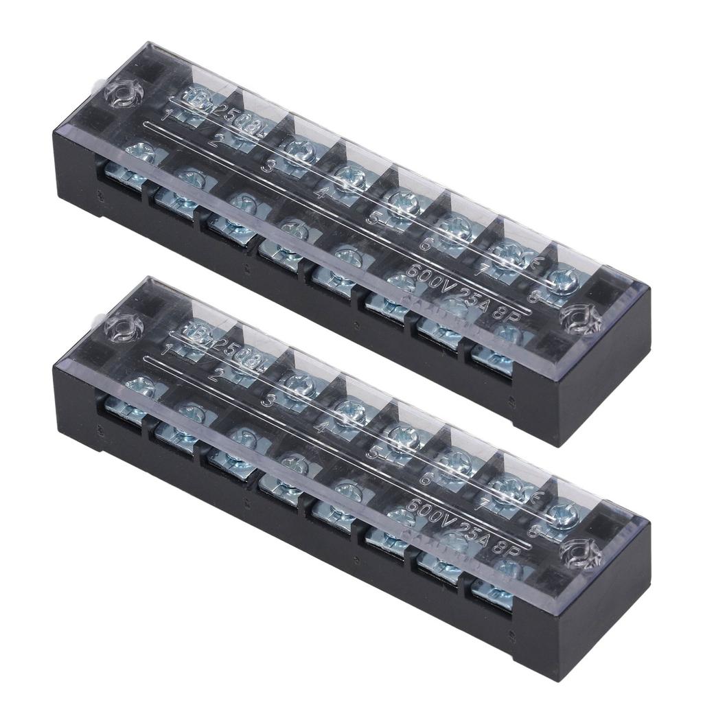 Terminal Strip Dual Rows High Current Screw Clamp Wire Barrier Block with Cover 600V 25A 2pcs