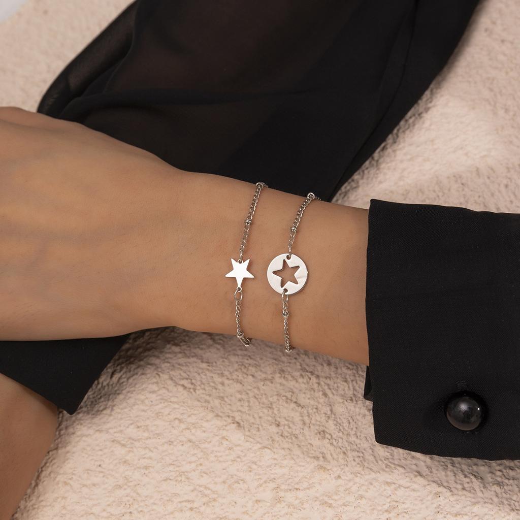 Hip-Hop Simple Personality Heart-Shaped Butterfly Bracelet Female, Retro Star-Shaped Metal Copper Bead Chain Jewelry
