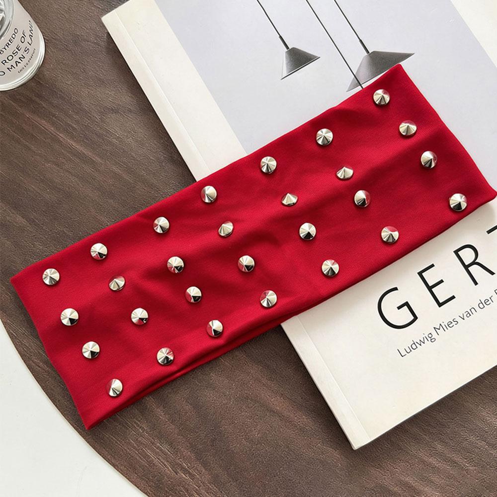 Bandeau de sport large à rivets métalliques pour femmes Bandeau élastique Accessoires de cheveux Mode Design Simple Bandeau absorbant la transpiration
