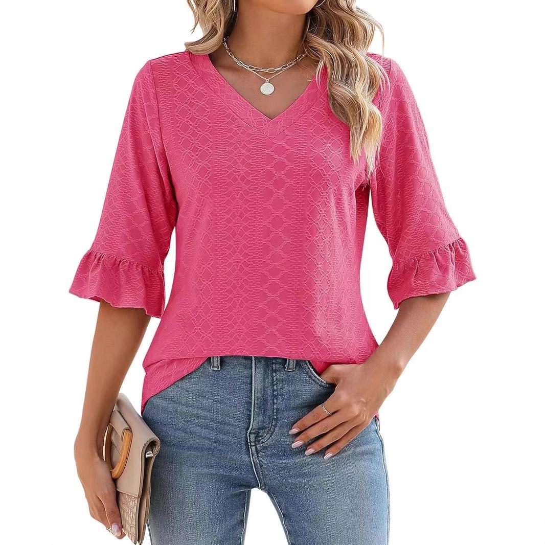 

Women s Leopard Print V-Neck Blouse with Bell Sleeves Casual Tops 3XL кавун червоний колір