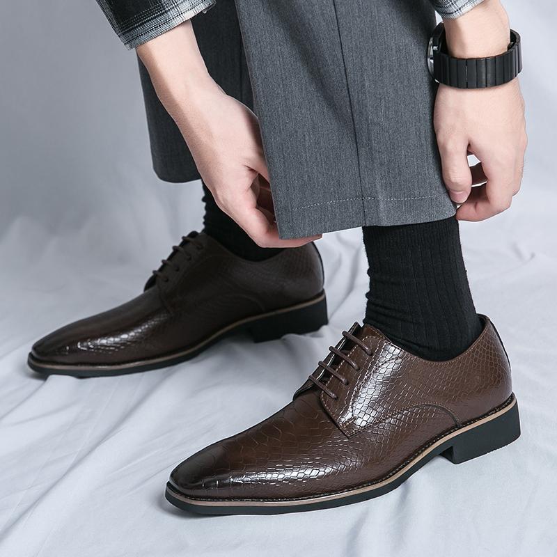 Men Wedding Leather Business Men's Lace-up Dress Pointed Casual Youth British Style Inner Heightening Spring New Arrivals Shoes