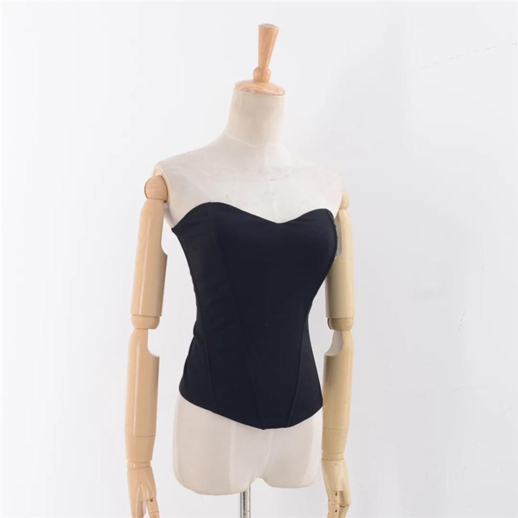 Women's Strapless Corset Tube Top Slim Fit Solid Sleeveless Crop Cami Blouse