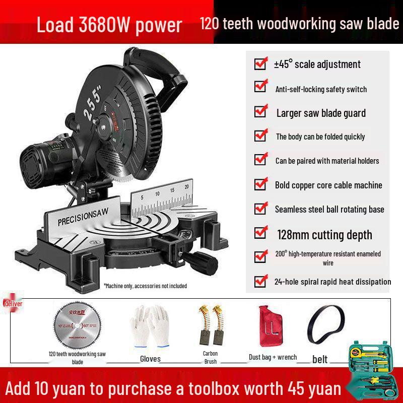 High Precision 10" Aluminum Alloy Miter Saw, 45º Multifunctional Cutting Machine