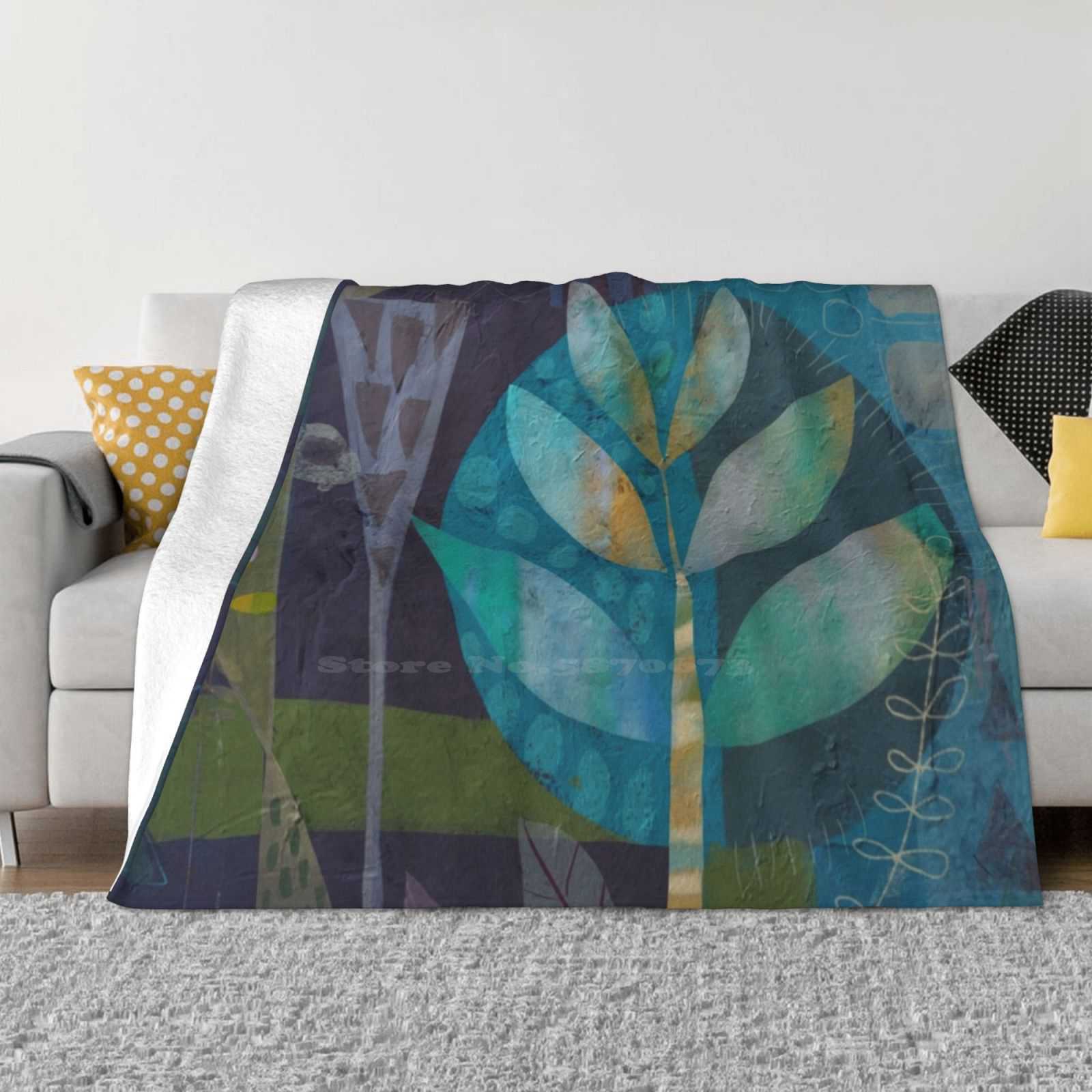 Garden2 Four Seasons Comfortable Warm Soft Blanket Ink Acryl Flowers Blue Green Garden Nature Annemiek Groenhout Summer Spring 30x40in