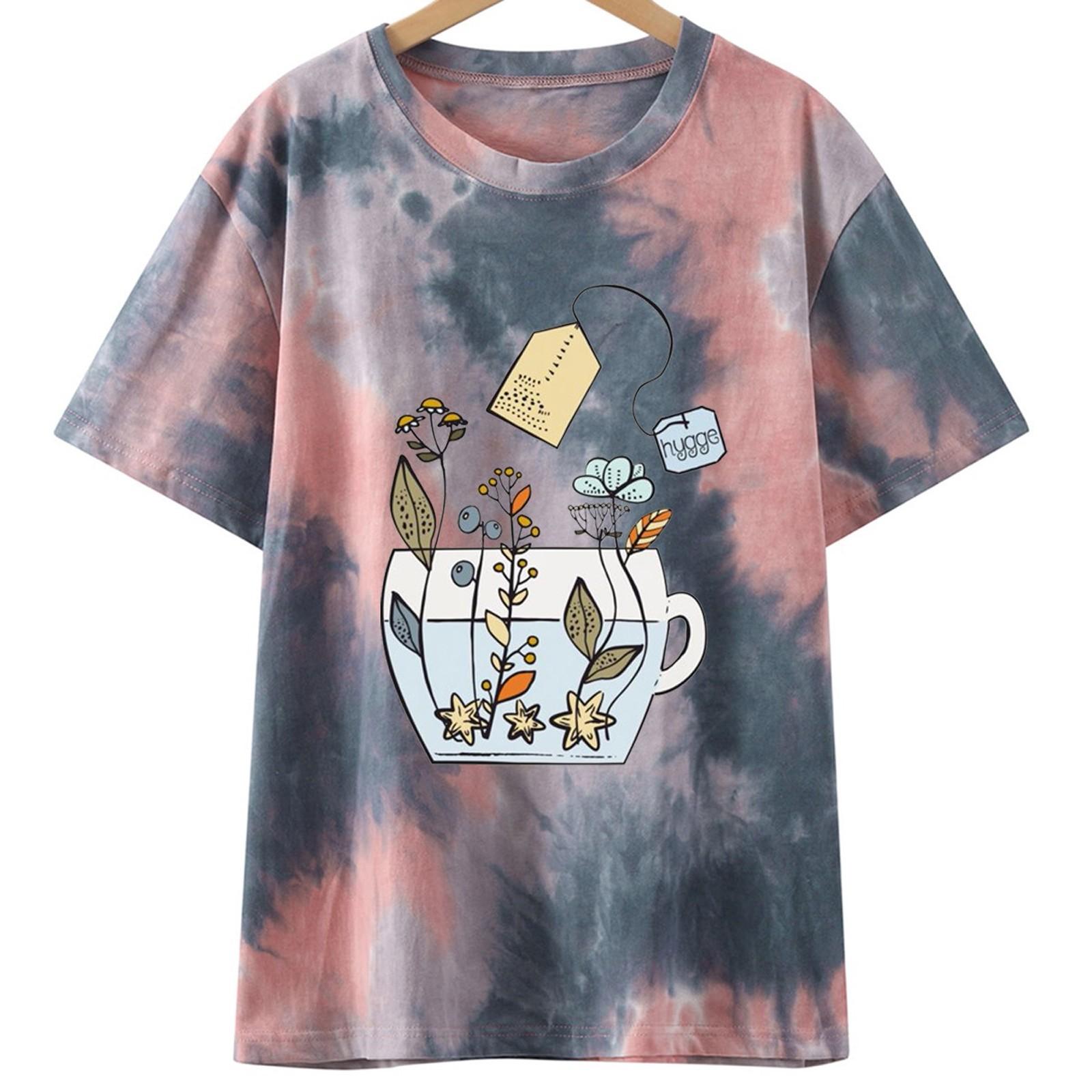 

Women Casual Blouse Loose Loose T-shirt Round Neck Drop Shoulder Short Sleeve Tops