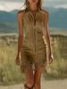 European Elegant Zipper Tassel Off-Shoulder Dress with Lapel - Sleeveless Solid Color Style