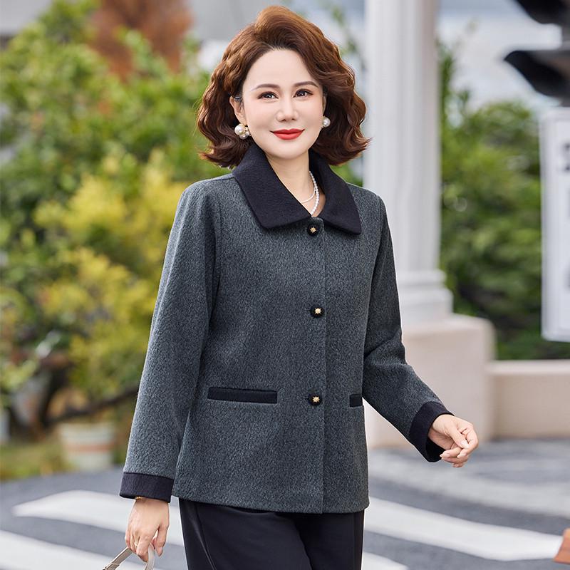Mother s Day Contrast Lapel Wool Coat - Women s Mid-Age & Senior Spring/Fall Button Top XL (90-105 kg)
