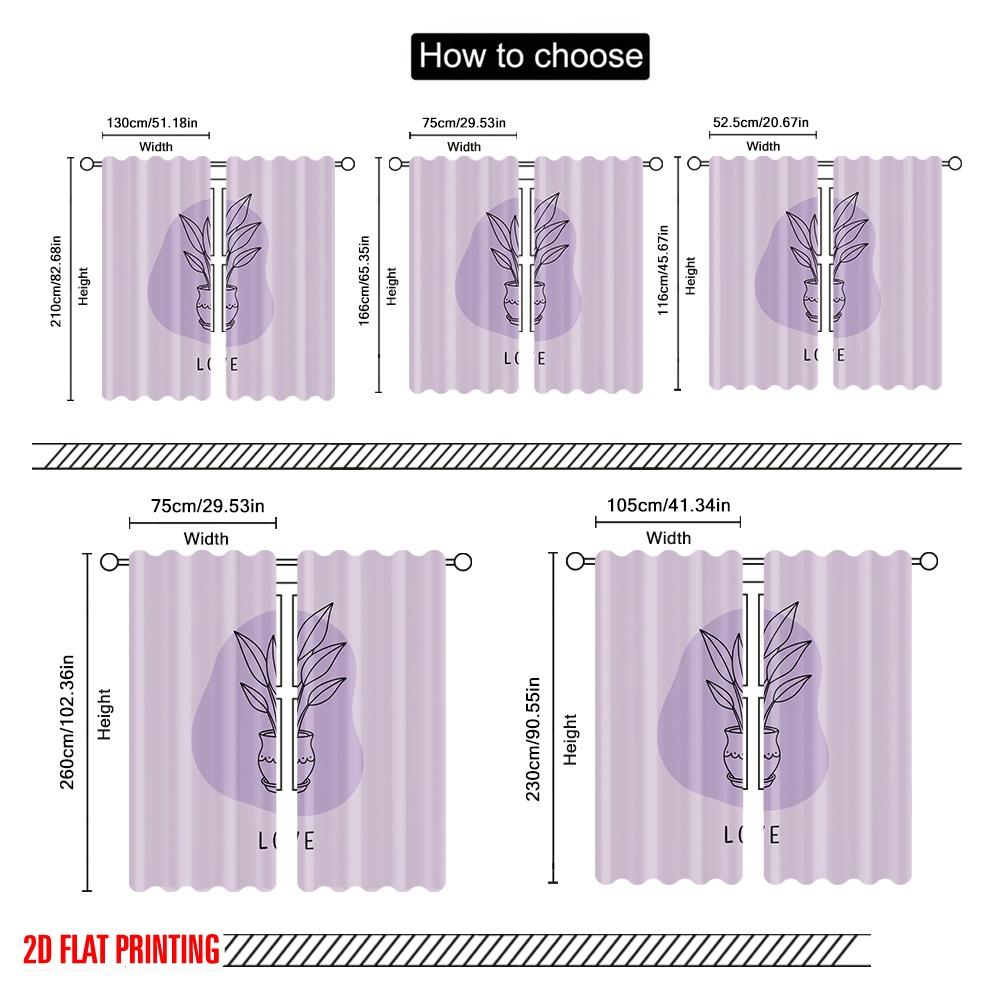 2 Stück 2D Flachdruck Szene Vorhang Blumentopf Liebe 100% Polyestergewebe Ohne Strom Festlich Feiertag für Klassenzimmer