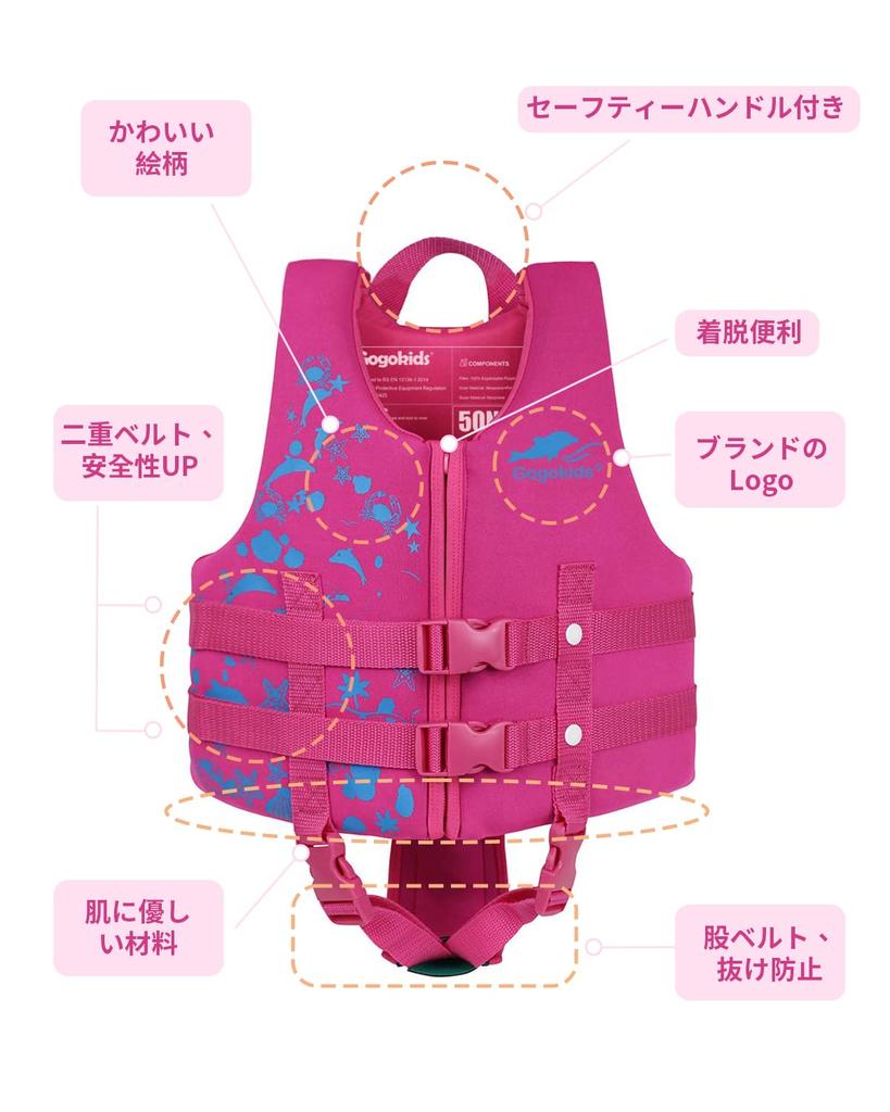 Gogokids Children's Life Jacket with Crotch Strap, Floating Vest, Kids' Buoyancy Support Swim Belt, for Fishing, River Play, and Water Play, Size L