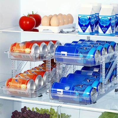 1 stuks 2-laags Koelkast Soda Blikjes Dispenser, Uitschuifbare Breedte Soda Blikjes Organizer, Stapelbare Drankblikjes Organizer