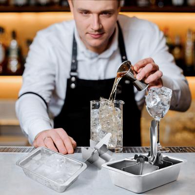 Stainless Steel Ice Cube Tray with Lever Handle Large Cubes Mold Whiskey Cocktail Ice Maker Vintage Inspired Kitchen Bar Essential