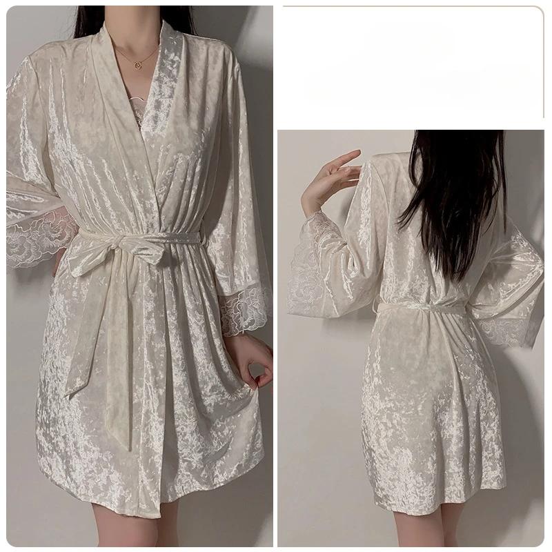 

Сексуальная Глубокий V-образный вырез Женская бархатная пижама на подтяжках Пижама для женщин Зимняя легкая роскошная пижама Халат Женский пижамный комплект M