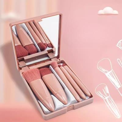 5Pcs Mirror Case Makeup Brush Set Multifunctional Loose Powder Brush Blush Brush Mini Small Mirror Makeup Brush