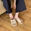 One-word open-toed round head platform slippers wear 2025 fashion casual sand hair shoes