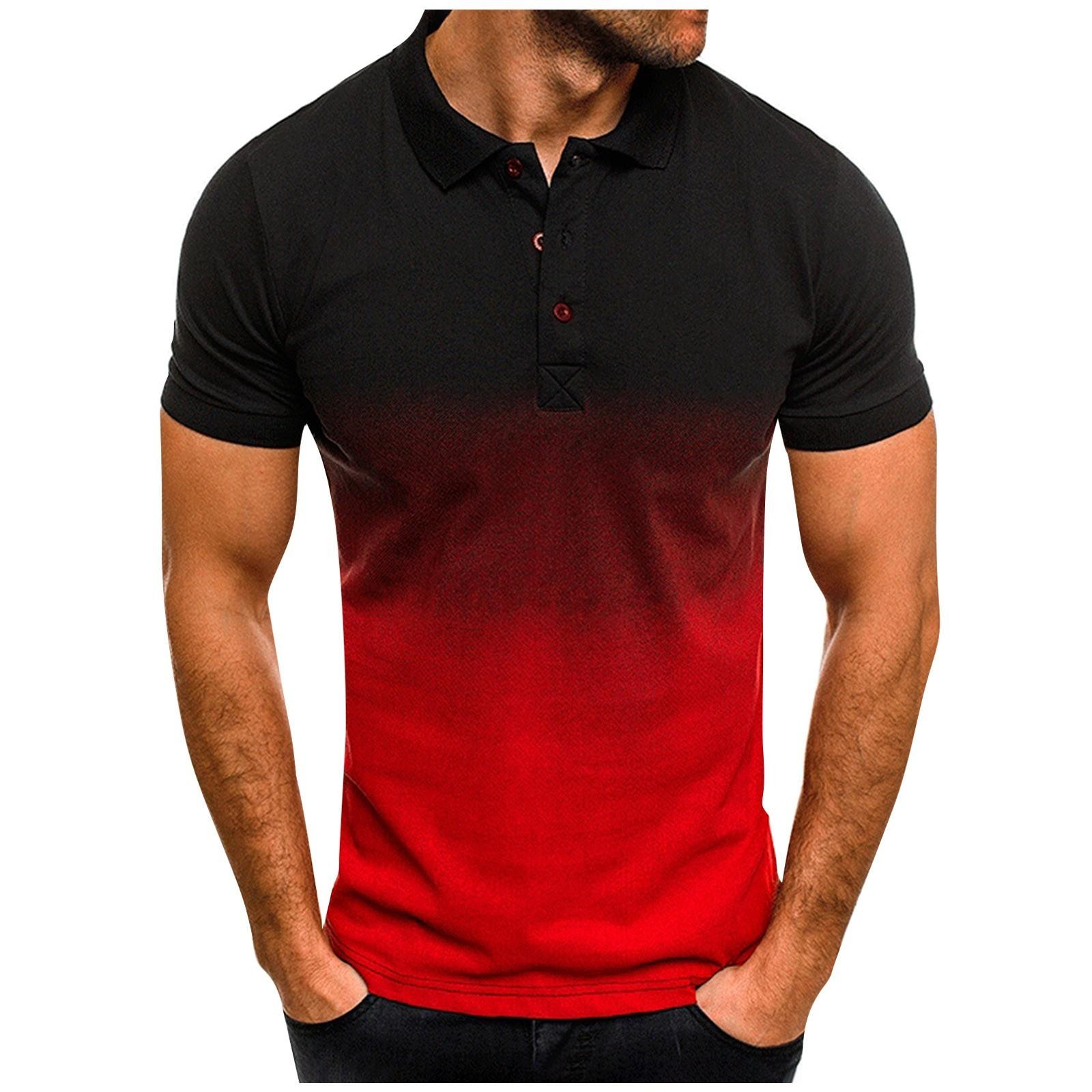 

Мужская повседневная спортивная футболка с градиентом и отворотом, футболка с коротким рукавом, блузка XXL красный