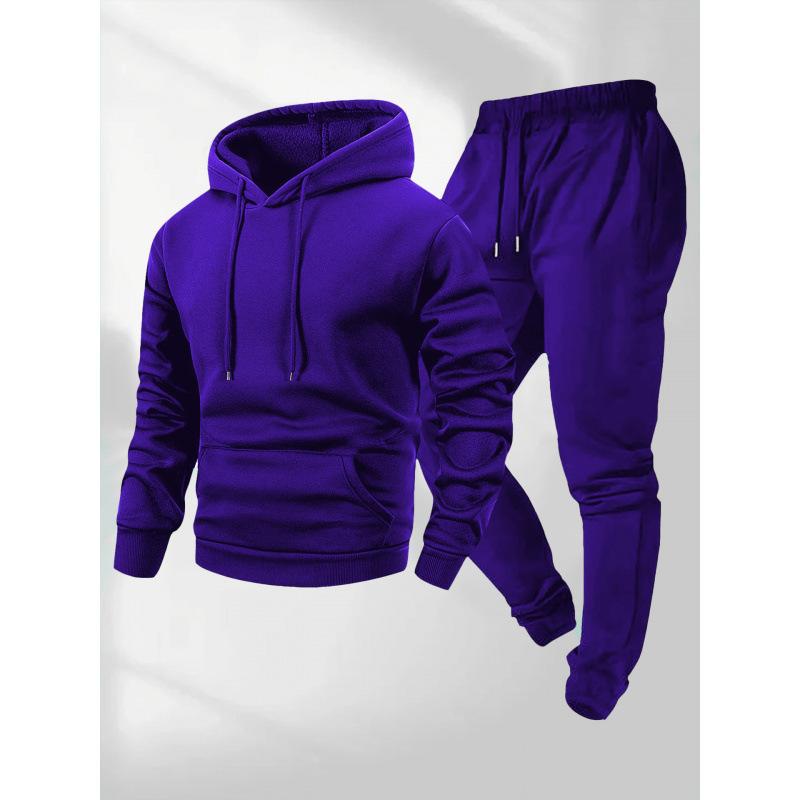 Hot-selling autumn and winter men's solid color hoodie sweater set casual leggings men's printable logo
