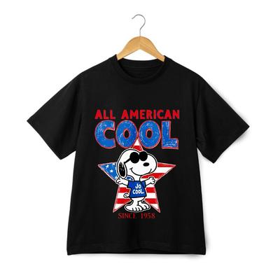 T-shirt Casual Cartoon Snoopy All-American Cool, Unisex in Bianco e Nero