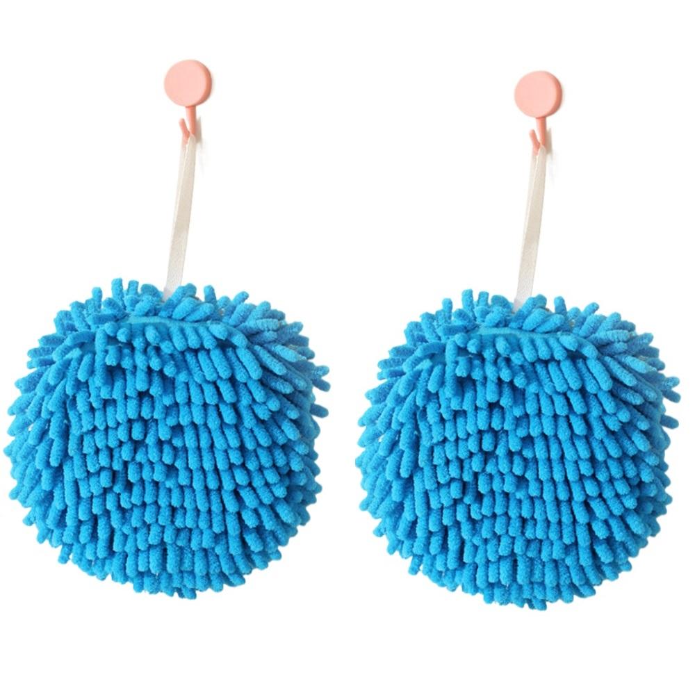 2PC Wipe Hands Towel Ball with 2 Hooks Super Absorbent Health Microfiber Chenille Soft Towels Bathroom Kitchen Supplies
