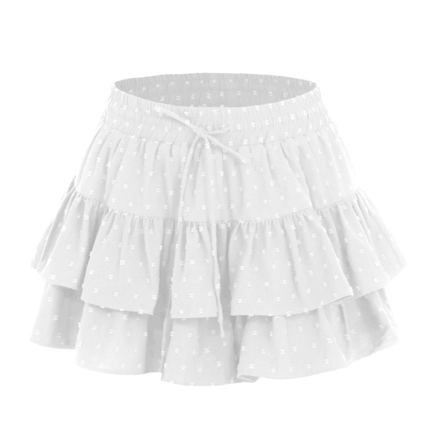

Women s Red Mini Skirt with Multi-Layer Ruffle Hem and Waist Tie S белый