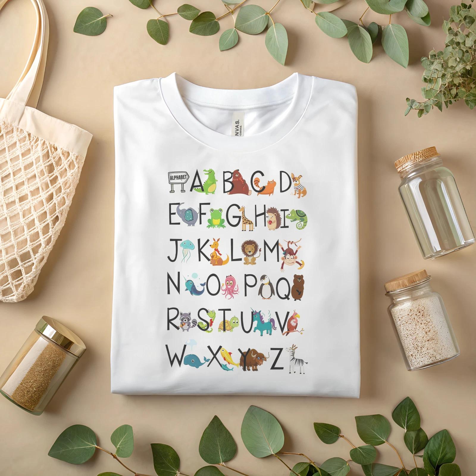 

Alphabet Animal T-Shirt – Fun ABC Learning Graphic Tee for Kids and TeachersA131 M