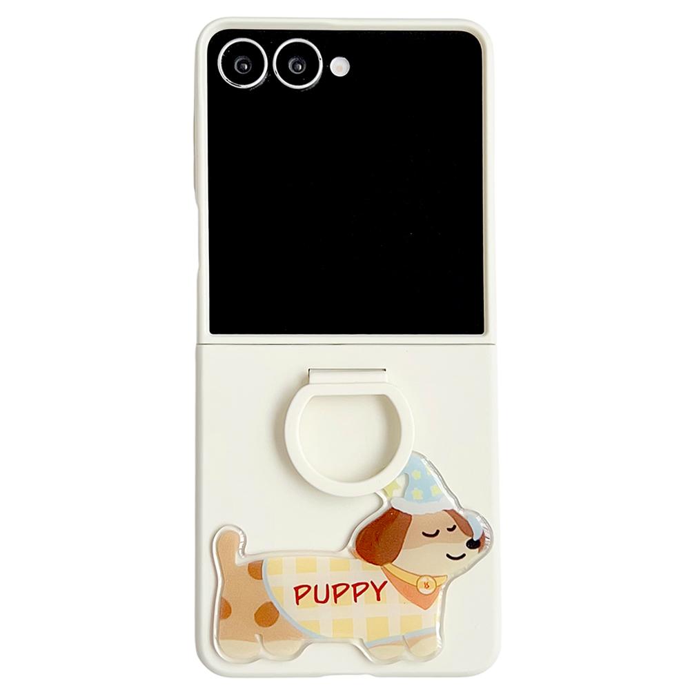 For Samsung Galaxy Z Flip7 5G Case Skin Touch Silicone Ring PC TPU Phone Cover with Cartoon Dachshund Sticker