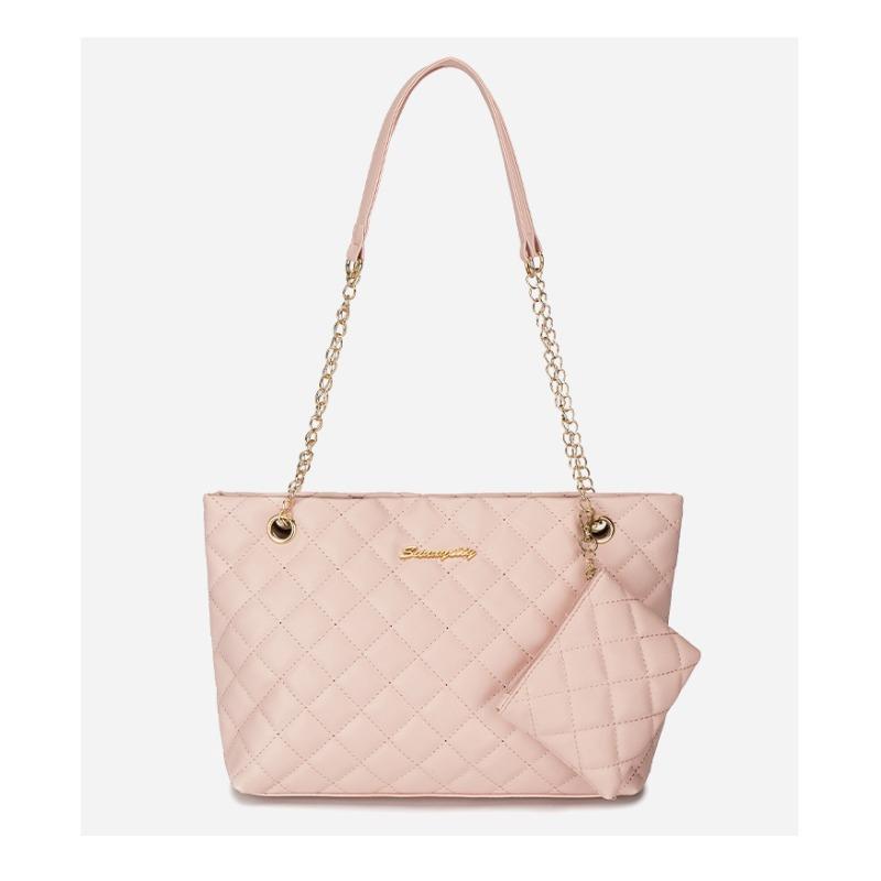 

New stylish and simple letter decorative chain shoulder bag rhombus embroidered mini wallet pendant tote bag рожевий