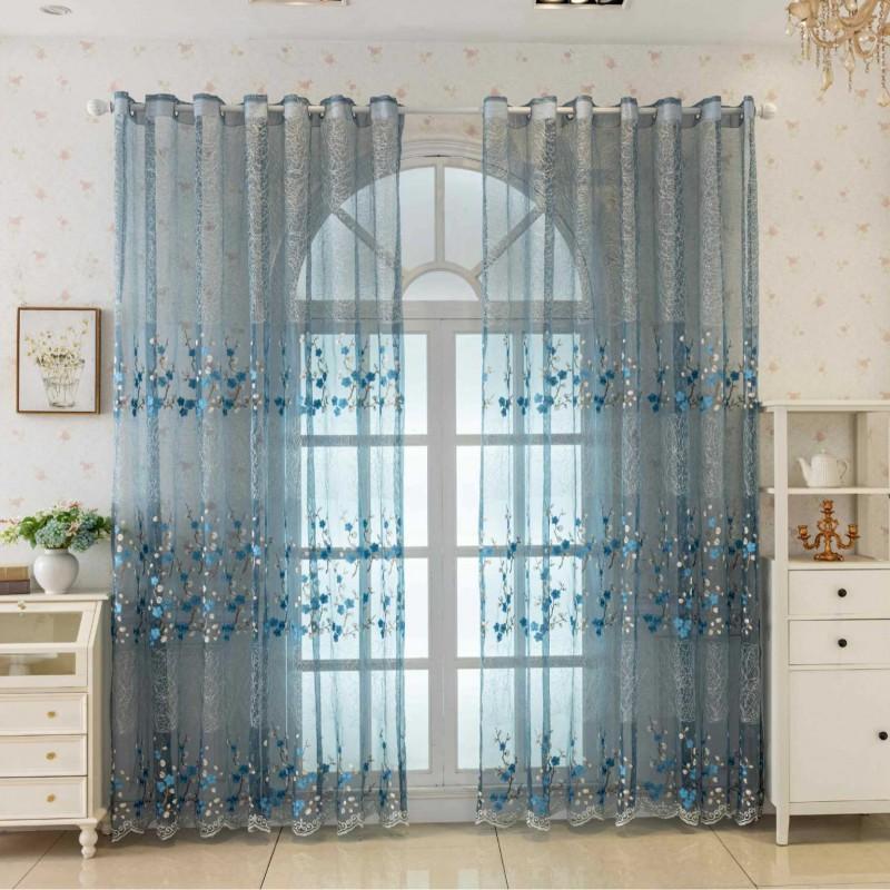 1 Piece Sheer Lace Curtain Panel Living Room Bedroom Decor Semi-Sheer Tulle Window Treatment With Rod Pocket