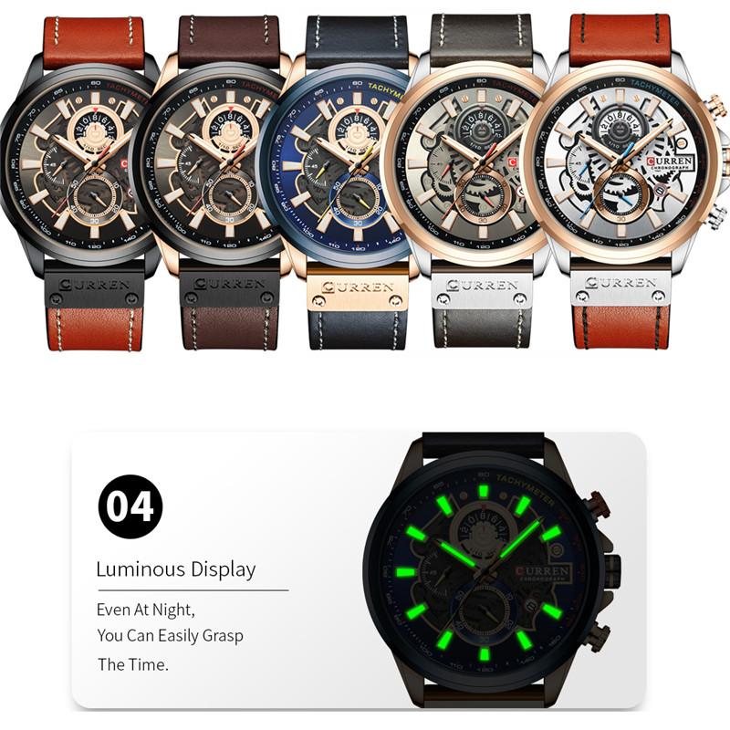 CURREN Man WristWatch Chronograph Sport Men Watch Military Top Brand Luxury Gold Blue Genuine Leather Calendar Male Clock 8380