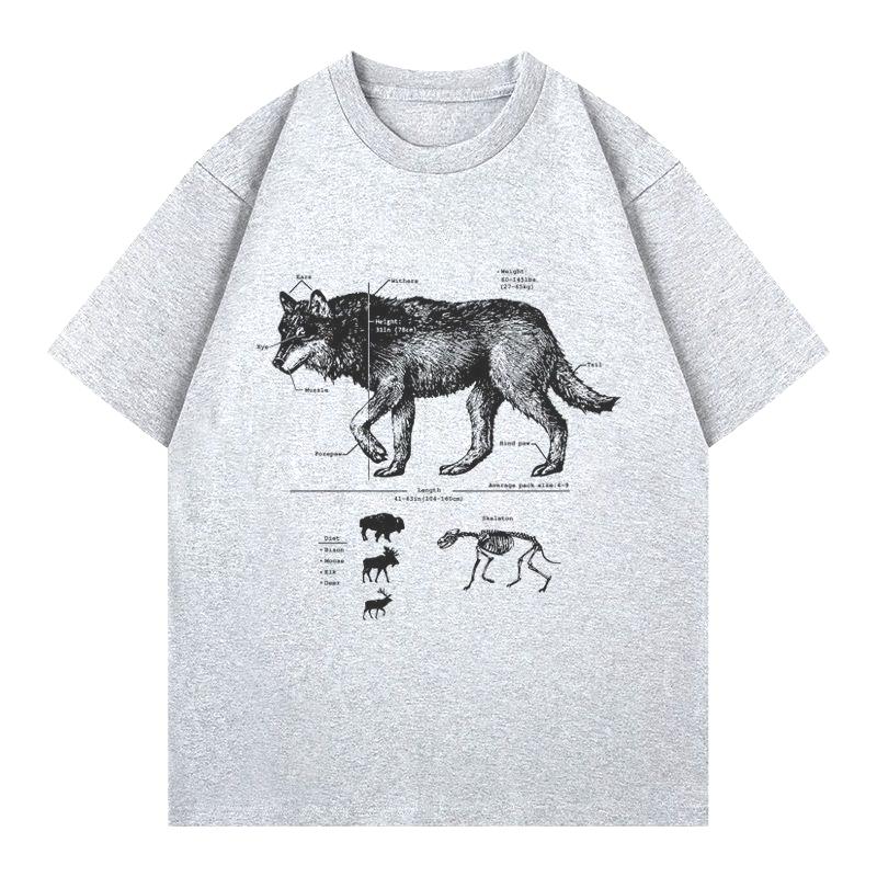 Podzimní a zimní módní a pohodlné bavlněné tričko s potiskem vzoru divokého vlka pro muže a ženy, nadměrná velikost, párové tričko