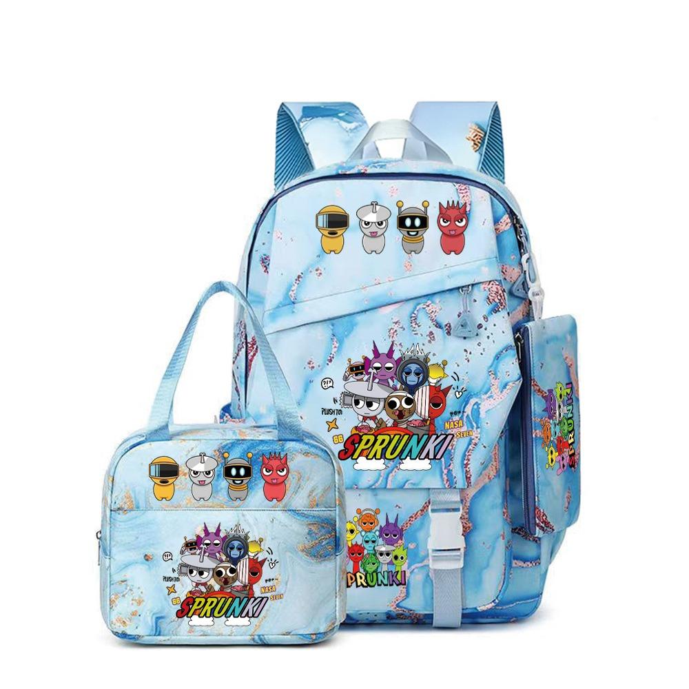 Rhythm box music game heat transfer backpack Sprunki pink schoolbag portable lunch bag stationery pencil case D