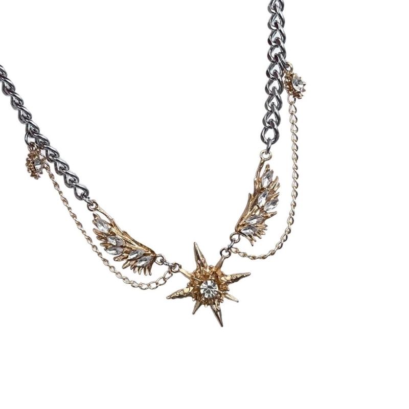Glimmering Star Wing Pendant Necklace Lightweight Alloy Jewelry Piece For Women Stylish Gift For Special Occasion